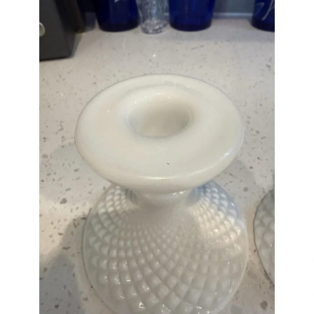 Westmoreland Milk Glass English Hobnail Pair Of Candle Stick Holders Mid Century